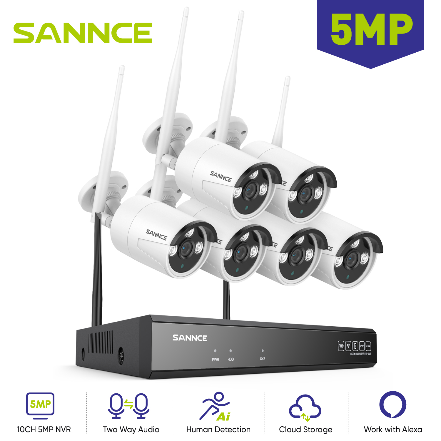 Home Security Camera System - SANNCE 6 шт. 5 Мп Wi-Fi