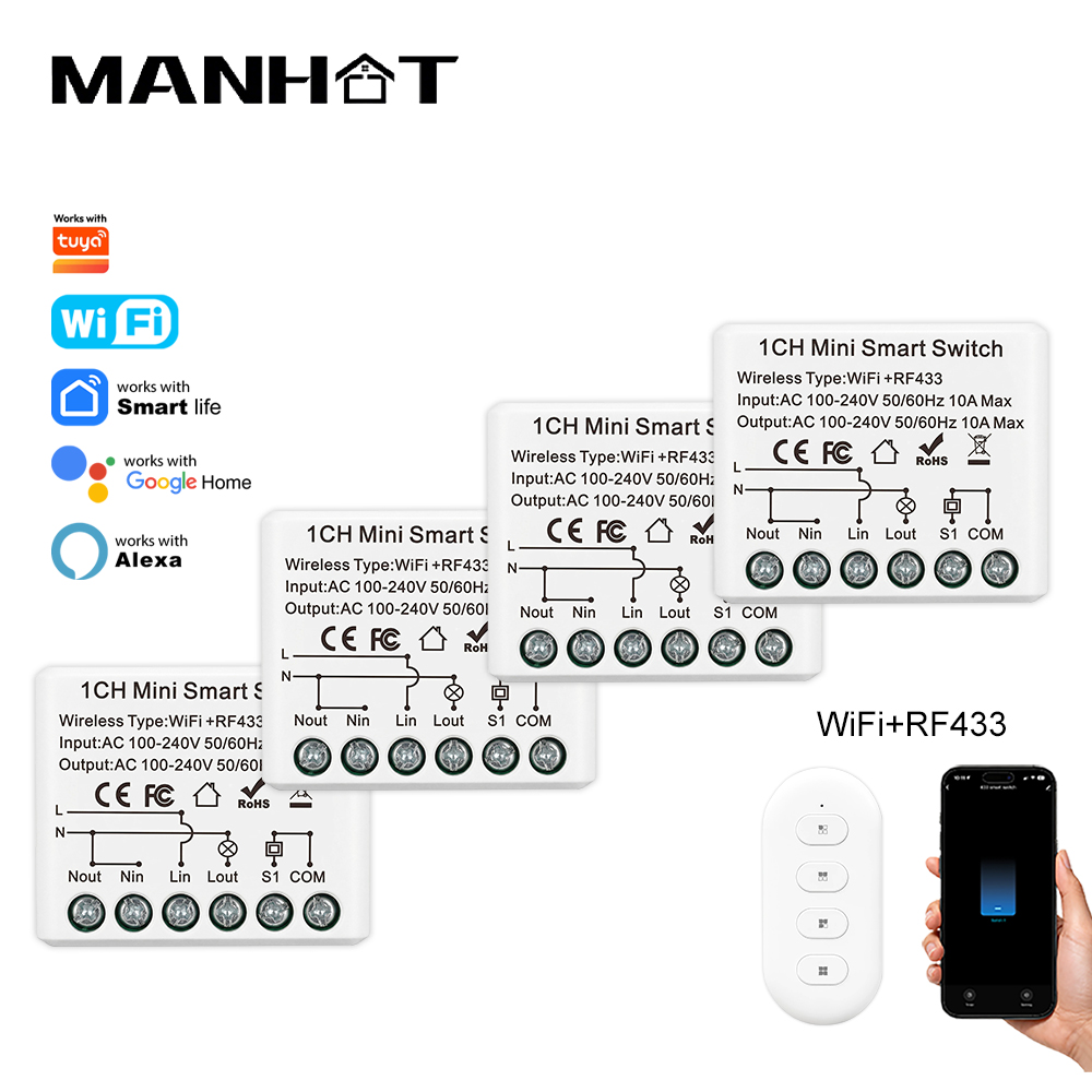 Home Security Alexa - Умный мини-выключатель Wi-Fi 10А с беспроводным